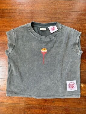 Girls - Zara Gray muscle Tee with Yellow & Red Lollipop Patch Chupa Chups